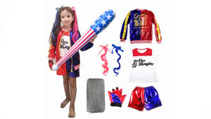 ชุดคอสเพลย์เด็กผู้หญิง Harley Quinn เสื้อยืดเด็กลายมอนสเตอร์เสื้อยืดโจ๊กเกอร์คาร์นิวัลชุดปาร์ตี้