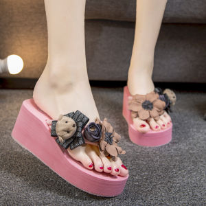 [Free Shipping] Summer Handmade DIY Cartoon Bear Flip-Flops Thick-Soled Non-Slip Sandals WomenS Beach Shoes
