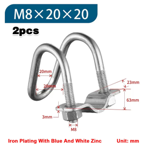 2PCS Klem Pipa Besi M8 Cross Clamp Berbentuk U Ganda Pipe Clamp Bahan Baja Karbon Tinggi Clem Pipa