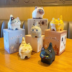 Kawaii Resin Mini Woodcarving Style Cat Mini Figures Miniature Things Statues Doll Room Home Decor Items Desk Accessories