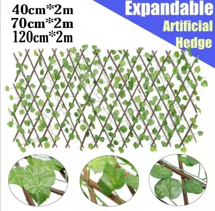 Expandable Folded Fence w/ Leaves Retractable Artificial Garden Plant