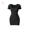 [Hottie Diary] Women's Shapewear Formal Midi Overalls Square Neck Bodycon - Seamless - Short Sleeve Dress. 