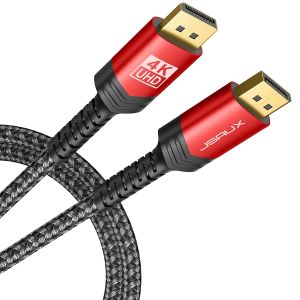 JSAUX DisplayPort to DisplayPort Cable 2m 1.2 DP Cable [4K120Hz 8K30Hz 2K165Hz] Gold-Plated Braided Ultra High Speed DisplayPort Cord for Valve Steam Deck Docking Station Laptop PC TV Gaming Monitor