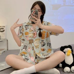 Sanrio Kuromi Cinnamon Dog Pajama terno for women Silk Pajamas Thin Short Sleeve+ Shorts IG hot Sleepwear Woman㏇X0410
