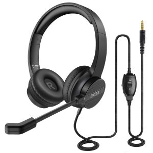 EKSA H12 Wired Office Headphones with Microphone for PC/PS4/Xbox Gaming Headset Gamer 3.5mm On-Ear Call Centre/Traffic/Computer Earphones
