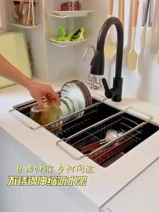 [SG]Kitchen sink extendable drain rack stainless steel storage rack for draining dishes and plates
