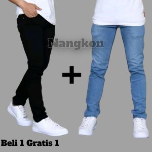 Paket Hemat Beli 1 Gratis 1 Celana Jeans Pria Bahan Melar Slimfit Celana Pensil Cowok Sofe Jeans Premium