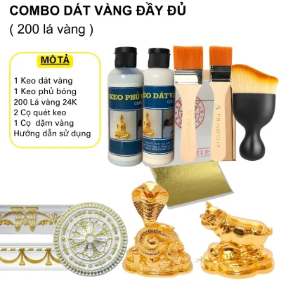 Combo vật liệu dát vàng gồm lá vàng keo và bộ cọ chuyên nghiệp
