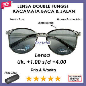 FREE CASE - Kacamata Double Fungsi Baca Dan Jalan Frame Full Abu Ready Ukuran +1.00 sampai +4.00 -Untuk Pria Wanita Dewasa - BISA COD