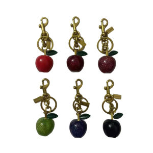 Coach Women Apple Key Holders Pendant Bag Accessory Size Approximately 12cm x 3cm. Red dark red black green blue and black apple-shaped key holders with gold hardware and green leaves.。
