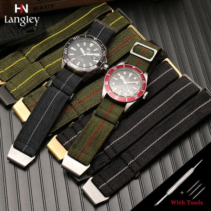 22mm Black + Red Elastic Parachute Military Watch Band