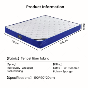 【SG Stock】Pocket Spring Mattress Thai Latex Anti Mite Breathable Silent 20cm Thick Queen King Mattress