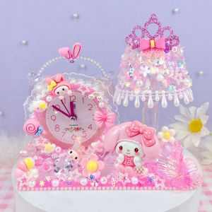 Kids Cartoon DIY Alarm Clock Handmade Plastic Clock Kids Decorative Desk Lampfor Girl Creative Toys