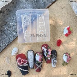 [COD] ZNPNXN Rose Skull 3D Silicone Nail Art Mold Flower Floral DIY Transparent Template Nail Art Decoration Manicure Design Tool