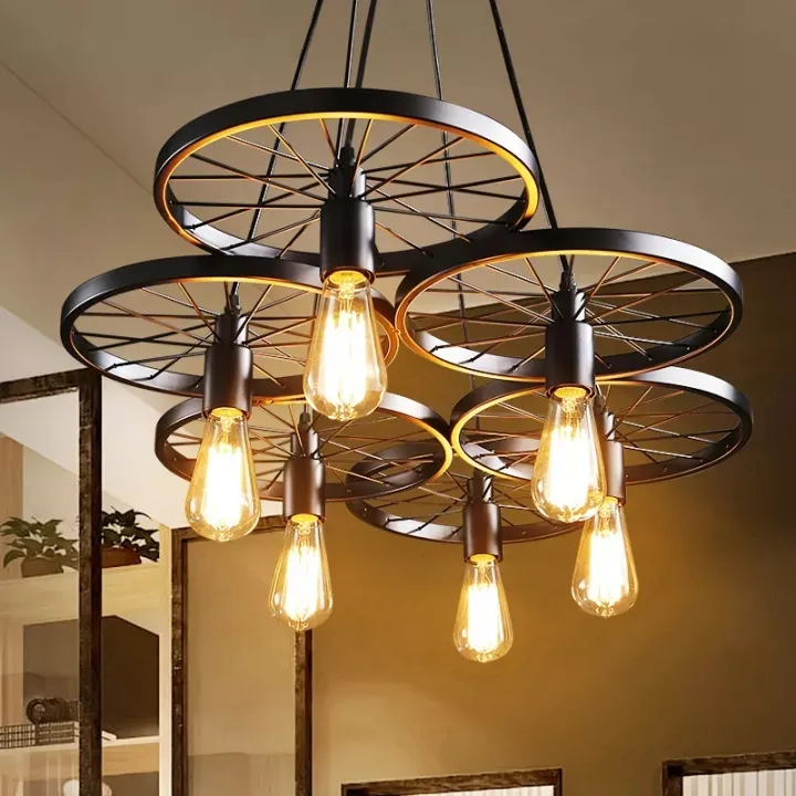 Chandelier Creative Wheel Chandelier Wrought Iron Retro Industrial