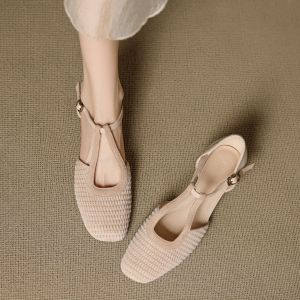 Free Shipping Sheepskin Woven Roman-Style Sandals For Women 2026 New Collection Perfect With Dresses Low Heel Open-Toe Design