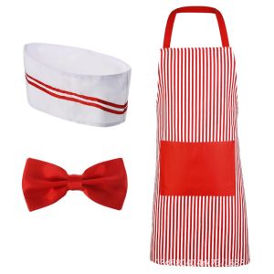 FANTAE Red and White Stripe Waiter Cosplay Apron with Hat Carnivals Circus Kitchen Uniforms Masquerade Prop Theme Party Chef Costume Women Men