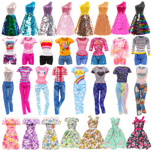 【Free Shipping】BARWA 14 Pcs Fashion handmade For Barbie Doll Clothes and Accessories=3 Sequins Dress 3 Pcs Floral Dress 4 Pcs Top Short for 11.5inch Gift for Kids 3 to 8 Years Old