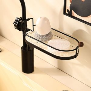 LINSBAYWU Có thể tháo rời Giá đựng xà bông và miếng rửa chén gắn vòi nước Chống thấm nước Chống gỉ Giỏ đựng khăn lau bát đĩa Kệ đựng xà phòng Không đục lỗ Giỏ đựng đồ gắn vòi nước Phòng tắm