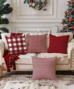 LM RED Christmas Throw Pillow Case - 18x18 inches 18x18 iches made of fabric - not felt paper - for home office partyevents - decorative - chair cover - excllent quality - fabric from abroad - classy and elegant - for christmas - santa hat chair Pri