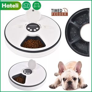 HATELI Automatic Pet Dog Food Feeder Timed Ration 24 Hour 6 Grids Electric Cat Dry Wet Food Smart Dispenser with Timing Function Pet Bowl
