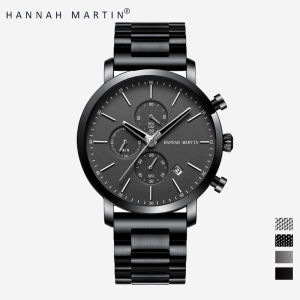 HANNAH MARTIN Jam Tangan Pria 100% Original Tahan air COWOK Kronograf Quartz Analog Laki 109G