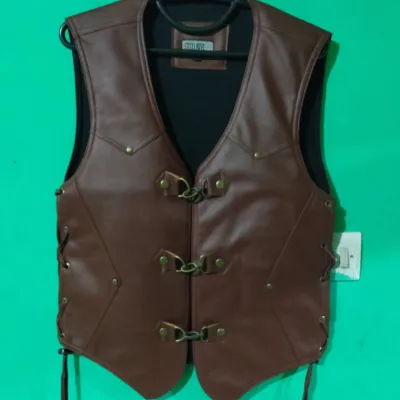 Jaket Rompi Pria Kulit PU Coklat untuk Touring Motor