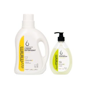 [BUNDLE PACK] Ecominim Liquid Detergent Ever Gentle 1L + Dishwash Liquid Lemon Bergamot 480mL | Plant Based No SLES/SLS Baby Safe Pet Safe Skin & Eczema Friendly