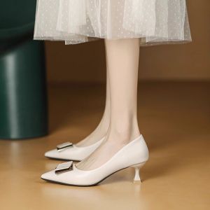 [Free Shipping] White Elegant And Understated High Heels For Women 2026 Spring/Autumn New Collection Comfortable Work Shoes With A Slender Heel And A Pointed Toe Design