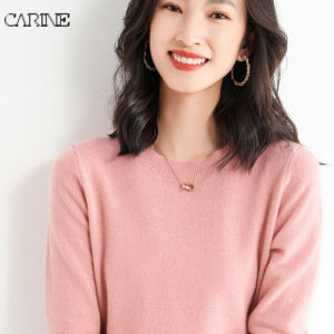 CARINE  Sweater Womens New Korean Solid Color Lazy Loose Bottomed Long Sleeve Round Neck Top