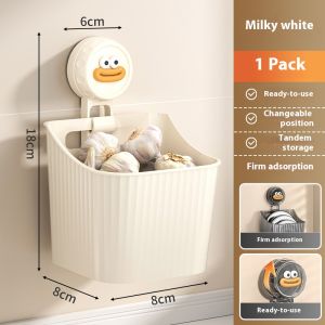 Keycool Wall Mounted Suction Cup Storage Basket No Drill Kitchen Organizer Removable Drainage Storage Bin Strong Hold Space Saving Rack