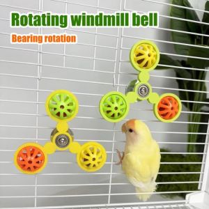 MIKE DUNBAR Chewable Bells Parrot Wheel for Chewing Interactive Beak Grinding Parrot Rotating Windmill Durable Easy Installation Birds Spinner Rattle Mental Stimulation
