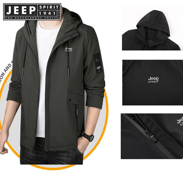 JEEP SPIRIT 1941 ESTD Men's Jacket Hoodie Protection Waterproof Outdoor  Windbreaker Hooded Jacket Tactical Coat Large Size Winter Clothes