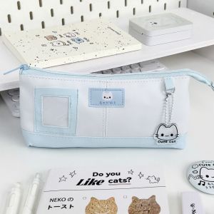 CHLOCH PU Leather Pencil Case with Photo Window Large Capacity Pencil Pouch Kawaii Stationery Organizer Gift