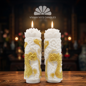 Combo Nến Đôi Trụ Rồng Vivian Vus Candles 6.5x20cm Nhiều Màu - Lễ Chùa Cúng Bái - Nến Tâm Linh