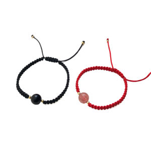 [fenggongshuode] New Obsidian Lucky Beads Strawberry Bracelet Womens Woven Couple Bracelet Gift