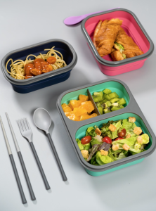 Lexngo Silicone Foldable Lunch Box with Utensils - Collapsible Food Storage Container with Compartments 1200ml