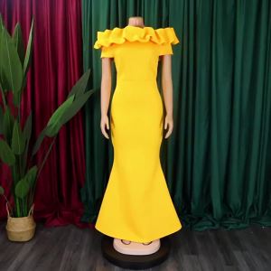 C8519 Cross-Border European and American Fashion Womens Wear Summer Solid Color off-Neck Fishtail Dress Long Dress Foreign Trade Evening Dress ㏇L0514