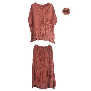 XITAO Solid Color Casual Folds Dress Sets Loose Simplicity Stereoscopic Flower Decoration Top Skirt Two Pieces Sets ZY8787