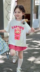 Set Melisa cho bé gái 11-43kg Áo Labubu Chân váy xếp ly hồng đậm Váy xinh cho bé