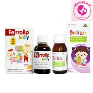 Combo Sắt Kẽm Ferrolip Baby và Biolizin giúp bổ sung sắt hỗ trợ bé ăn ngon giảm ốm vặt
