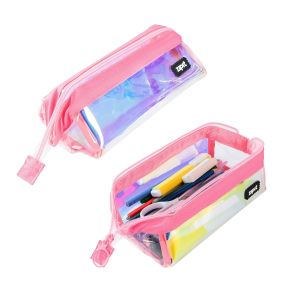 ZIPIT Lenny Pencil Case for Adults / Teens Large Capacity & Sturdy Wide Opening Stationery In Iridescent Colour Pink