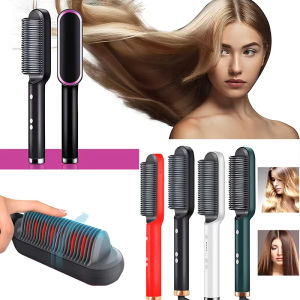 2 in 1 Catok Sikat Pelurus Rambut Hair Straightener Curler Brush Sisir Listrik – Hair Straightening Iron Comb 20 detik Pemanasan cepat keramik PTC meluruskan sikat panas & 5 Temp Settings & Anti-Scald Perfect for Professional Hair Styling Salon at Home