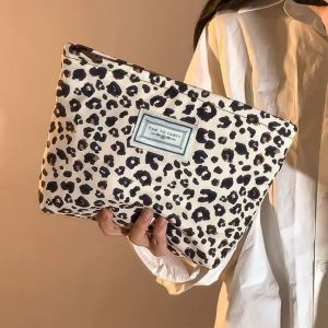 CANICECA Western Style Cosmetic Bag Minimalist Canvas Make Up Bag Fashionable Leopard Print Storage Bag Women Female