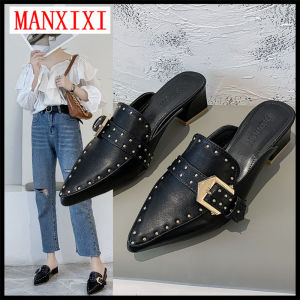 MANXIXI Brand Fashion Slippers Beautiful INS Style Low Mid Heel 1.97 Inches Mules Sandals For Women (Size 34-39)