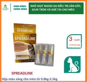 Vemedim Spreadline - Thuốc nhỏ gáy sán dây giun tròn ấu trùng giun tim ve và bọ nhảy cho mèo hộp 3 tuýp