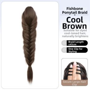 VGLPOP 18 Inch Fishbone Braids Ponytail Extensions Long Claw Clip Twist Braid Hairpiece Hair Accessories Sweet Handmade Braids Pony Tails for Women