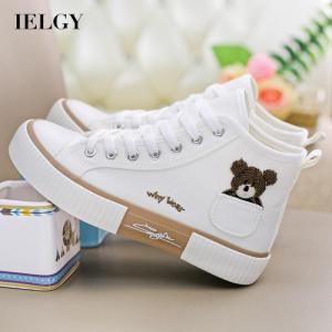 IELGY bear print high-top canvas shoes are versatile and cute niche loafers