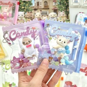 กระเป๋าเก็บการ์ตูนลายป้ายน่ารัก PVC ใส สามารถใส่บัตรได้ กุญแจลูกโลกพร้อมสายคล้องข้อมือสะท้อนแสง