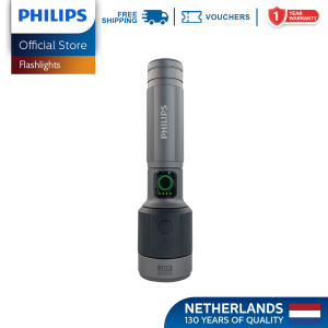 Philips 30W Zooming Flashlight Light 162mm Handheld Rechargeable Flashlight Up to 1450lm Up to 12hrs Use With Flashing SOS Mode Dimming Mode